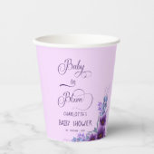 ベビーの開花水彩紫色の花の赤ちゃんシャワー 紙コップ (正面)