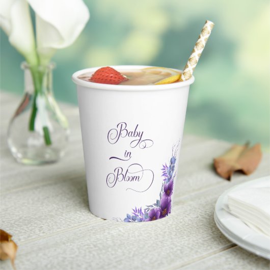 ベビーの開花水彩紫色の花の赤ちゃんシャワー 紙コップ (インサイチュ)