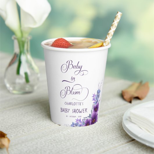 ベビーの開花水彩紫色の花の赤ちゃんシャワー 紙コップ (インサイチュ)