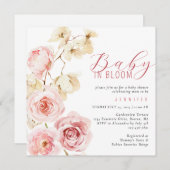 ベビーの開花水色ピンクのフローラ赤ちゃんシャワー 招待状 (正面/裏面)