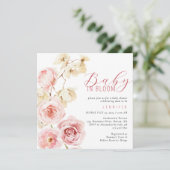 ベビーの開花水色ピンクのフローラ赤ちゃんシャワー 招待状 (スタンド正面)