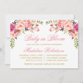 ベビーの開花水色ピンクフローラシャワー 招待状 (正面)