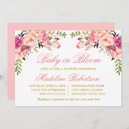 ベビーの開花水色ピンクフローラシャワー 招待状