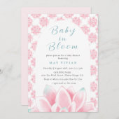 ベビーの開花水色フローラロータスピンクシャワー 招待状 (正面/裏面)