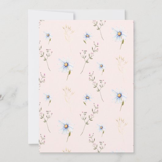 ベビーの開花水色ワイルドフラワーベビーシャワー 招待状 (裏面)