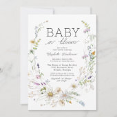 ベビーの開花水色ワイルドフラワーベビーシャワー 招待状 (正面)