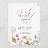 ベビーの開花水色ワイルドフラワーベビーシャワー 招待状 (正面/裏面)