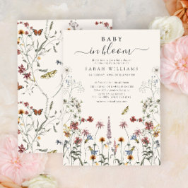 ベビーの開花水色ワイルドフラワーベビーシャワー 招待状