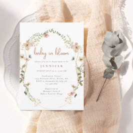 ベビーの開花水色ワイルドフラワーベビーシャワー 招待状