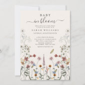 ベビーの開花水色ワイルドフラワーベビーシャワー 招待状 (正面)