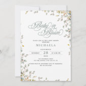 ベビーの開花素朴の赤ちゃんシャワー水の色葉の 招待状 (正面)