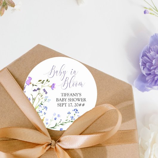 ベビーの開花紫色のワイルドフラワーベビーシャワー ラウンドシール