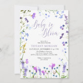 ベビーの開花紫色のワイルドフラワーベビーシャワー 招待状 (正面)