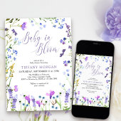 ベビーの開花紫色のワイルドフラワーベビーシャワー 招待状