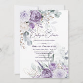 ベビーの開花紫色の水の色の赤モダンちゃんシャワー 招待状 (正面)