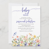 ベビーの開花紫色の青いワイルドフラワーベビーシャワー 招待状 (正面)