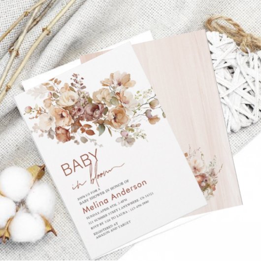 ベビーの開花花の水色ベビーシャワー 招待状