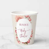 ベビーの開花花バラピンク赤ちゃんシャワー 紙コップ (正面)