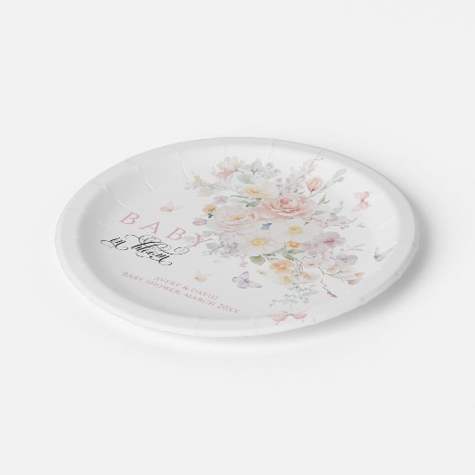 ベビーの開花野生の花蝶の赤ちゃんシャワー ペーパープレート (アングル)