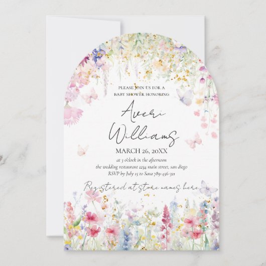 ベビーの開花野生の花蝶の赤ちゃんシャワー 招待状 (正面)