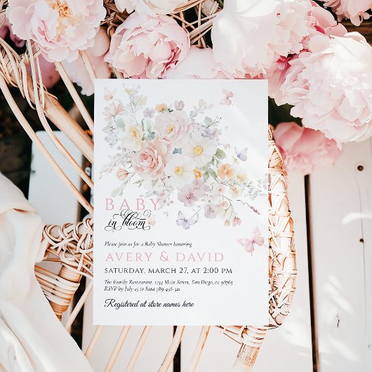 ベビーの開花野生の花蝶の赤ちゃんシャワー 招待状