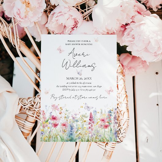 ベビーの開花野生の花蝶の赤ちゃんシャワー 招待状