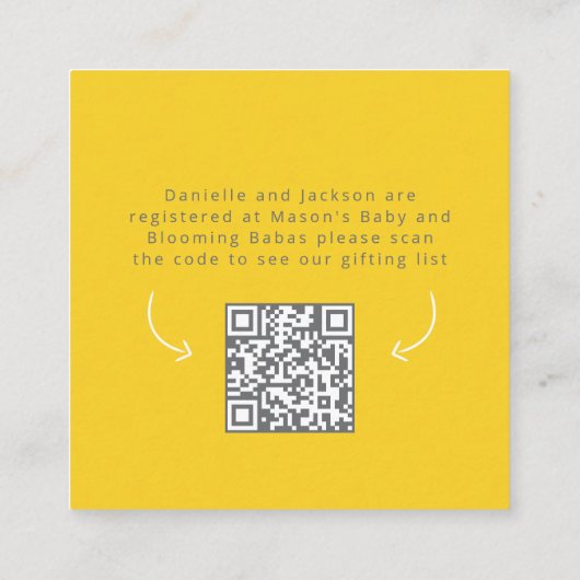 ベビーの開花黄色のレジストリ赤ちゃんシャワーカード エンクロージャーカード (裏面)