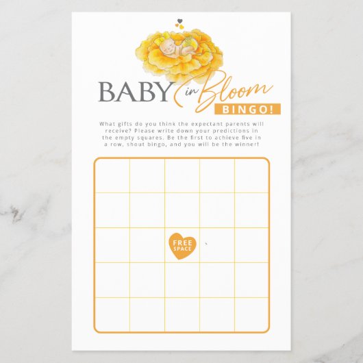 ベビーの開花黄色の赤ちゃんシャワーのビンゴ予測 チラシ (正面)