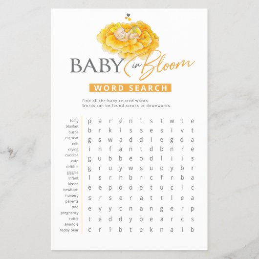 ベビーの開花黄色の赤ちゃんシャワー語検索 チラシ (正面)