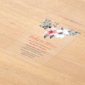 ベビーの開花、花、男の子または女の子の赤のシャワー アクリル招待状 (レイダウン)