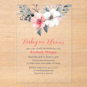 ベビーの開花、花、男の子または女の子の赤のシャワー アクリル招待状 (正面)