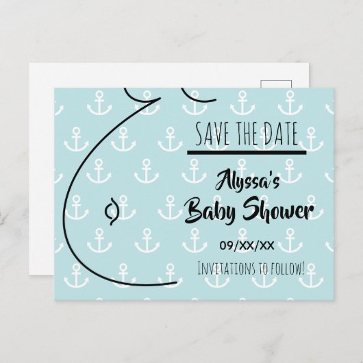 ベビーの隆起の水のいかりのベビーシャワーの保存日付 案内ポストカード (正面/裏面)