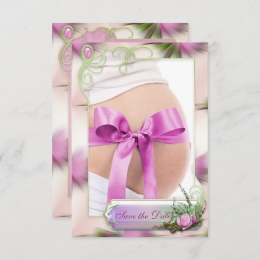 ベビーの隆起及びピンクのマグノリアの保存日付 セーブザデート (正面/裏面)