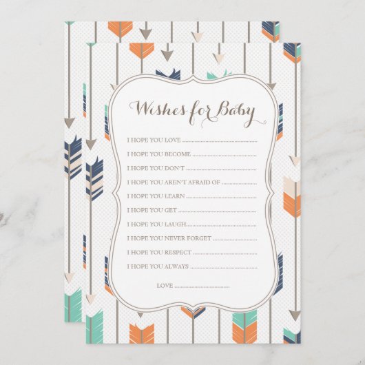 ベビーの願い弓矢シャワーネイビーオレンジ アドバイスカード (正面/裏面)
