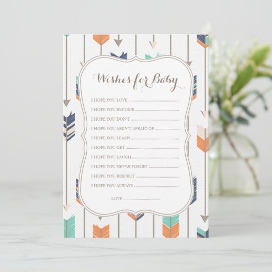 ベビーの願い弓矢シャワーネイビーオレンジ アドバイスカード (スタンド正面)