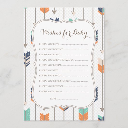 ベビーの願い弓矢シャワーネイビーオレンジ アドバイスカード (正面)