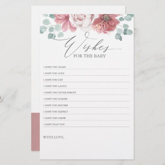 ベビーの願い – ベビーシャワーおもしろいゲームフローラ (正面/裏面)