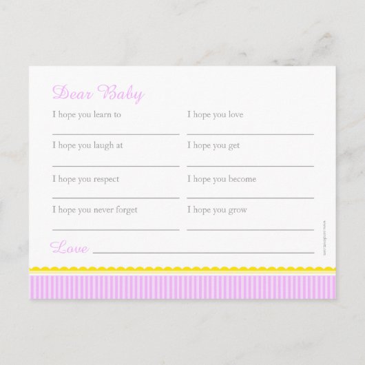 ベビーの願い – 女の子の赤ちゃんのシャワー葉書 アドバイスカード (裏面)