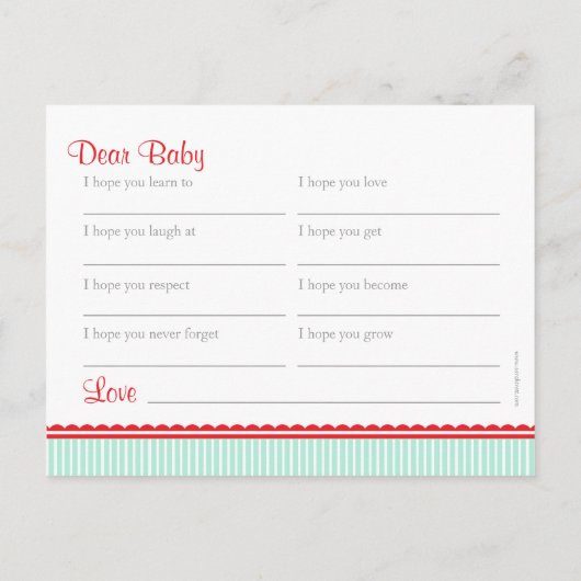 ベビーの願い – 赤ちゃんシャワー葉書 アドバイスカード (裏面)