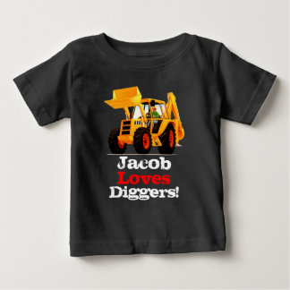 ベビーの黄色い坑夫の名前をカスタムするのトラック ベビーTシャツ