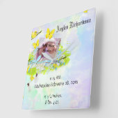 ベビーの黄色い鳥および蝶写真フレーム スクエア壁時計 (傾斜)