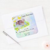 ベビーの黄色の鳥と蝶のフォトフレーム スクエアシール (封筒)