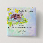 ベビーの黄色の鳥と蝶のフォトフレーム 缶バッジ (正面)