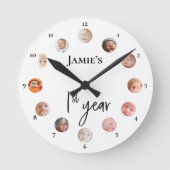 ベビーの1年目12カ月のカスタム写真 ラウンド壁時計 (正面)