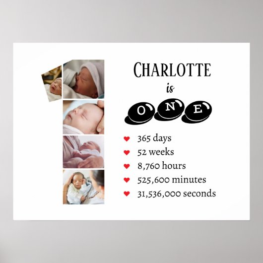 ベビーの1年間フォトコラージュ子供部屋ウォールアート ポスター (正面)