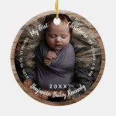 ベビーの1stクリスマスフォト誕生統計ベビー名 セラミックオーナメント (裏面)