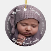 ベビーの1stクリスマスフォト誕生統計ベビー名 セラミックオーナメント (正面)