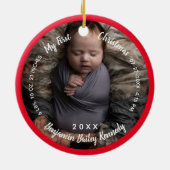 ベビーの1stクリスマスフォト誕生統計ベビー名 セラミックオーナメント (裏面)