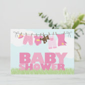 ベビーのClotheslineの女の子のベビーシャワー 招待状 (スタンド正面)