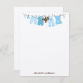 ベビーのClotheslineの平たい箱はノートは感謝していしています{青い} ノートカード (正面/裏面)